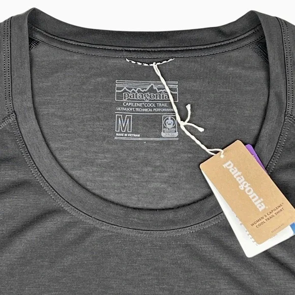 Patagonia Capilene Cool Trail Tee Womens Sz M Ink Black Athletic Performance $39 - Picture 5 of 9